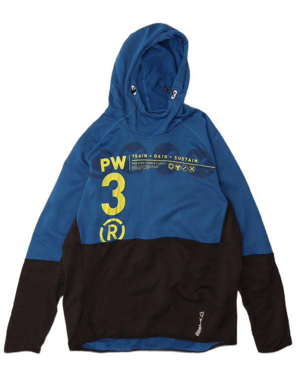 Reebok Mens Graphic Hoodie Jumper Grande Azul Colorblock Poliéster