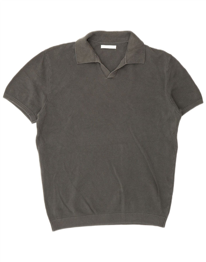 Zara Suéter masculino de manga curta com gola polo e algodão cinza médio