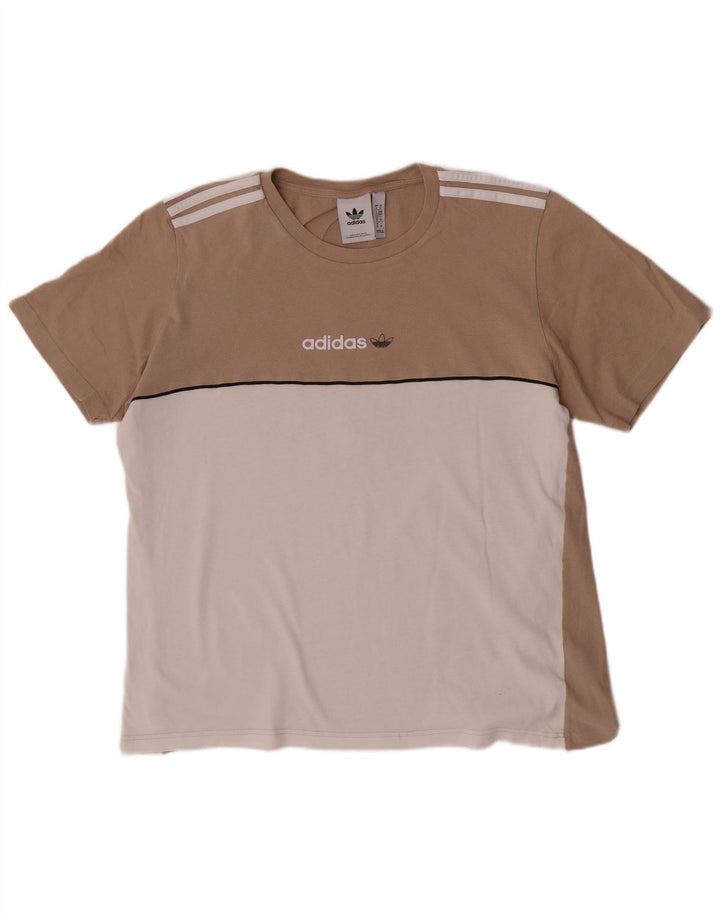 Adidas Mens Graphic T-Shirt Top Médio Bege Colourblock Algodão