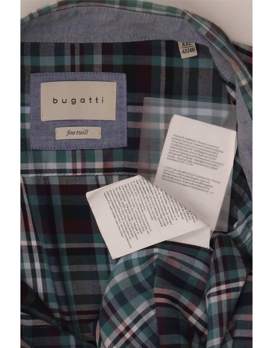 Camisa masculina de flanela Bugatti tamanho 45/46 2XL algodão xadrez azul