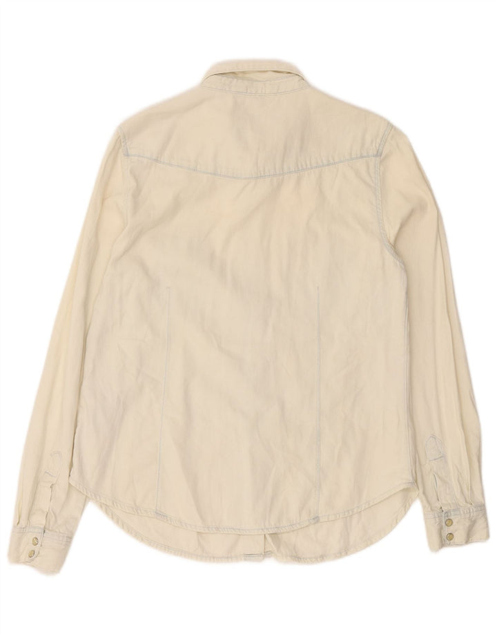 Camisa jeans feminina French Connection Reino Unido 12 médio algodão branco