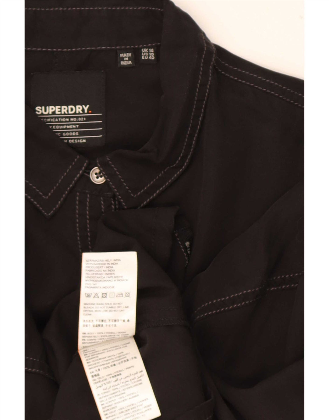 Camisa superdimensionada feminina Superdry UK 14 grande preto Lyocell