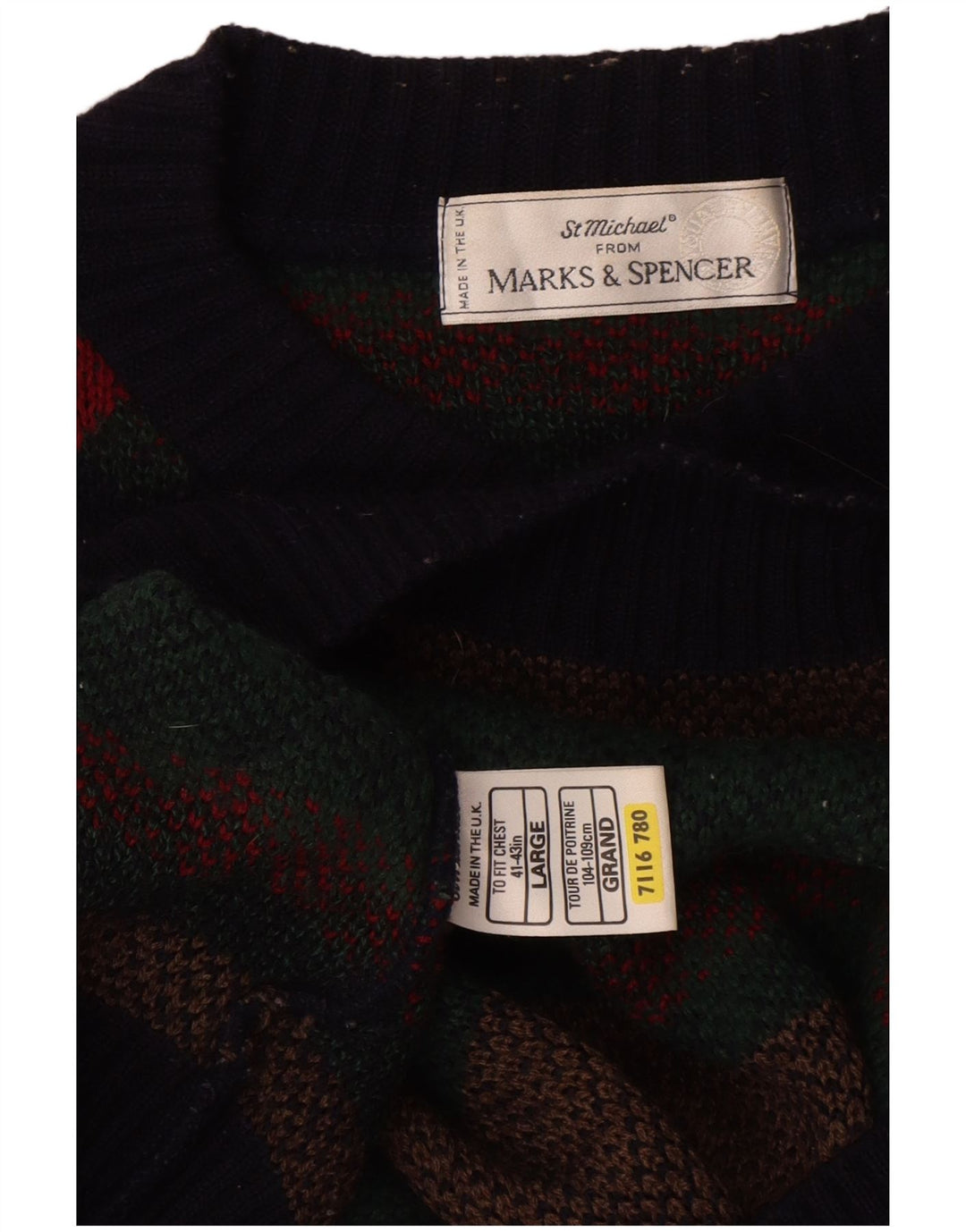 Suéter masculino Marks & Spencer com gola redonda grande multicolorido