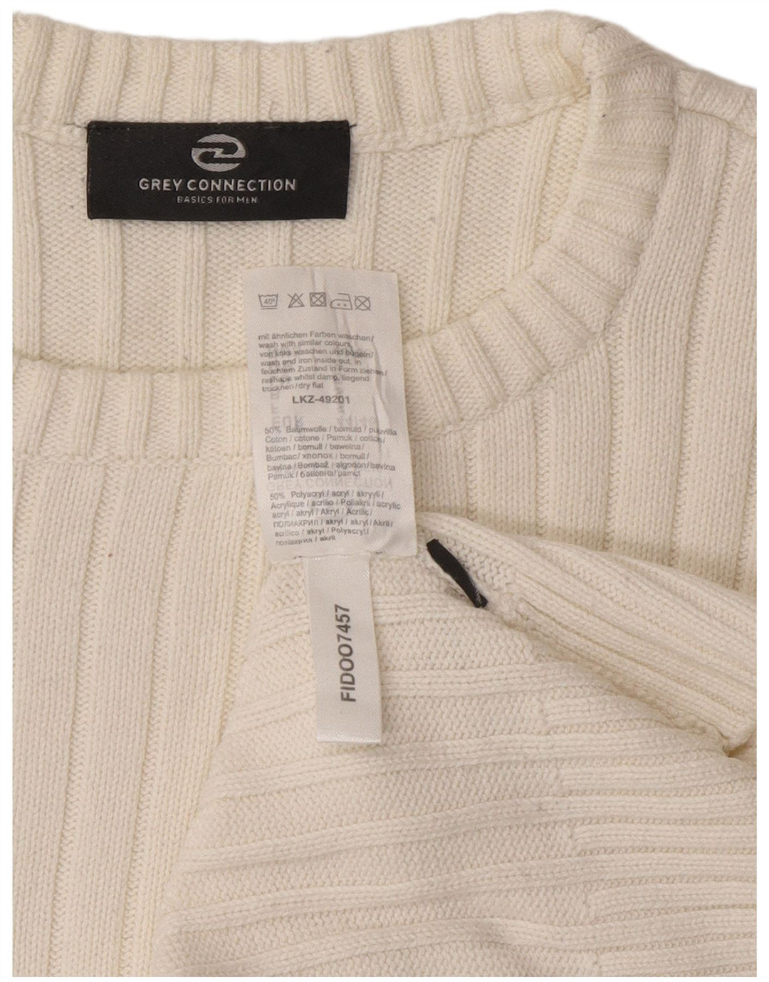 Suéter vintage masculino com gola redonda, pequeno algodão branco