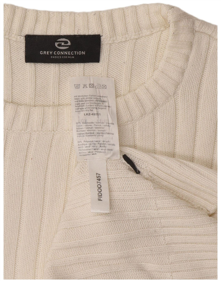 Suéter vintage masculino com gola redonda, pequeno algodão branco
