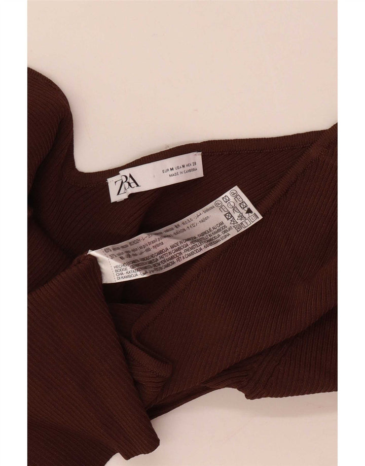 Zara Top feminino de um ombro Reino Unido 12 viscose marrom médio