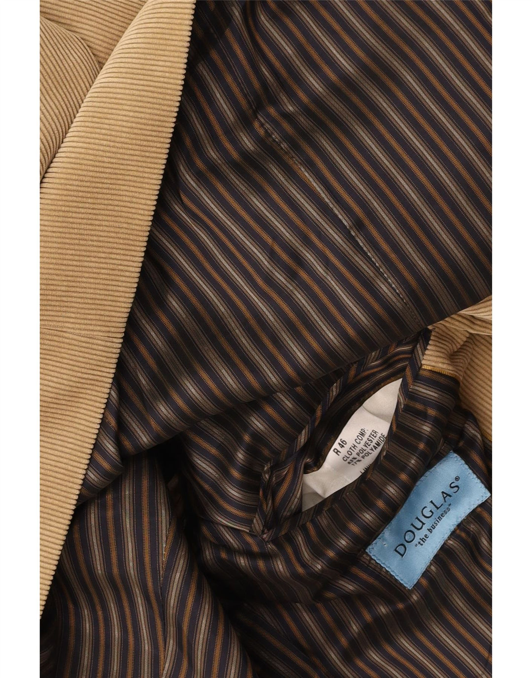 Jaqueta blazer masculina de veludo cotelê com 2 botões DOUGLAS IT 46 3XL poliéster bege