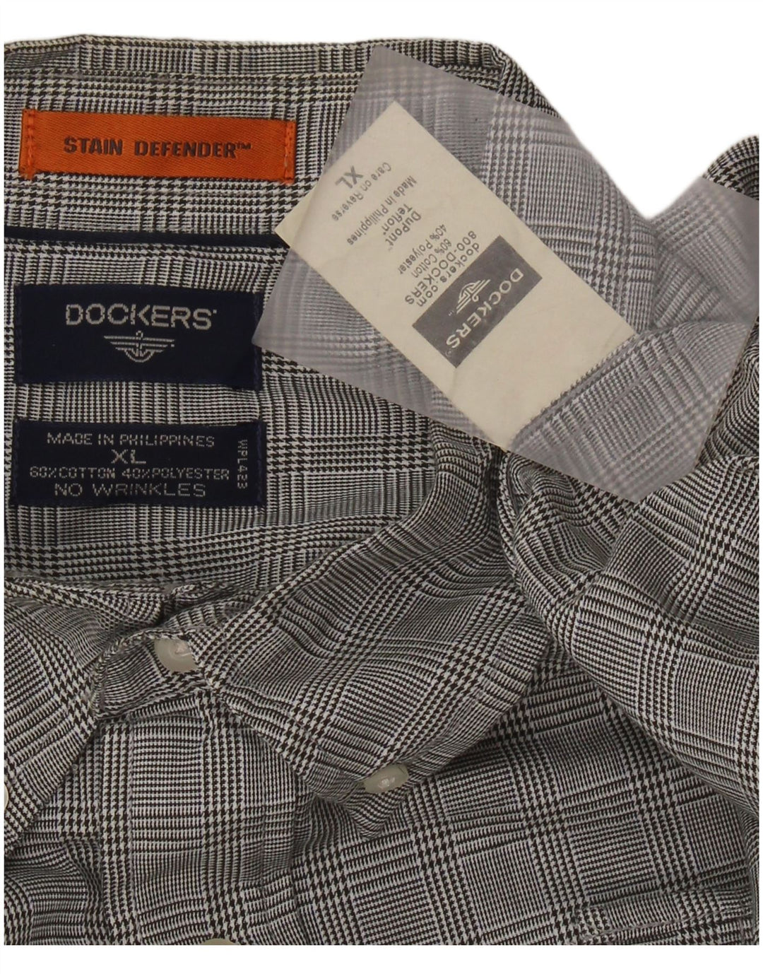Camisa masculina DOCKERS Stain Defender XL cinza xadrez algodão