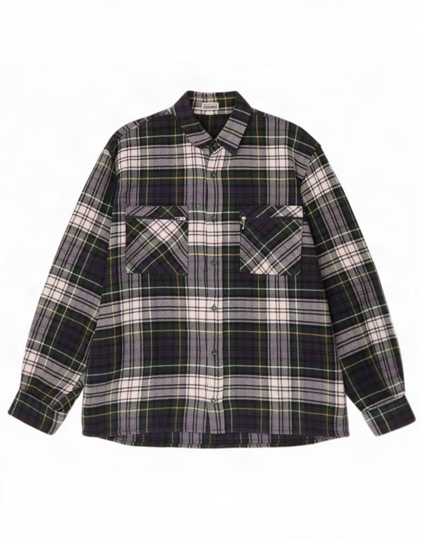 Camisa masculina vintage de flanela grande lã xadrez verde
