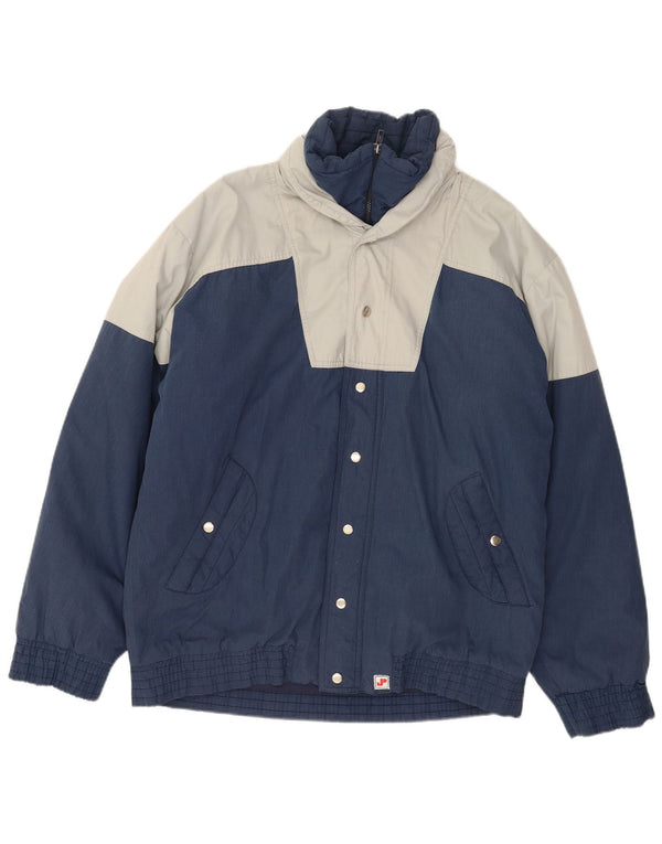 Jaqueta corta-vento masculina vintage com capuz UK 44 2XL azul marinho Colourblock