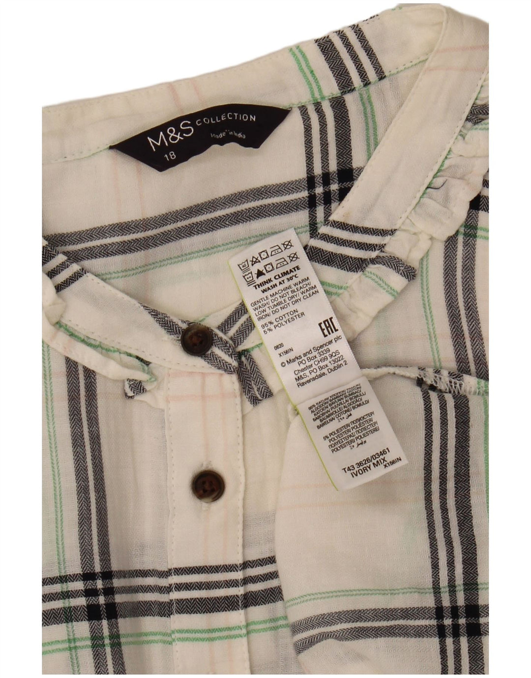 Blusa feminina MARKS & SPENCER UK 18 XL algodão xadrez branco