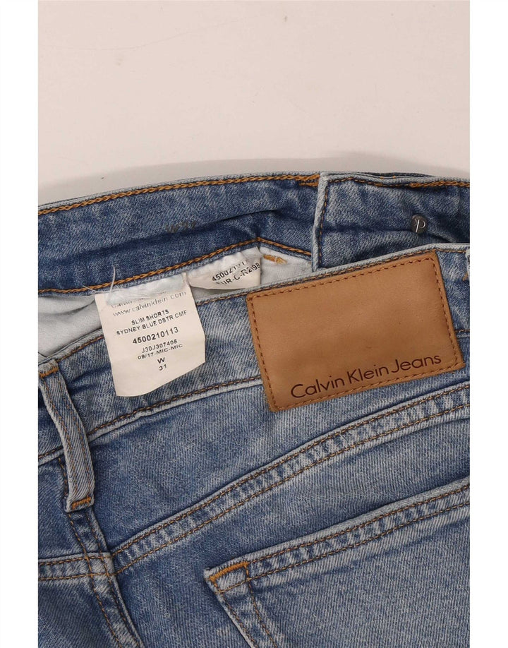 Shorts jeans slim masculino Calvin Klein desgastado médio W31 azul