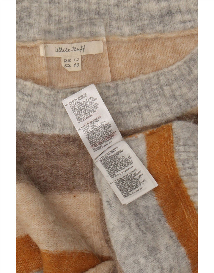 Suéter feminino branco com gola redonda e gola redonda UK 12 médio multicolorido