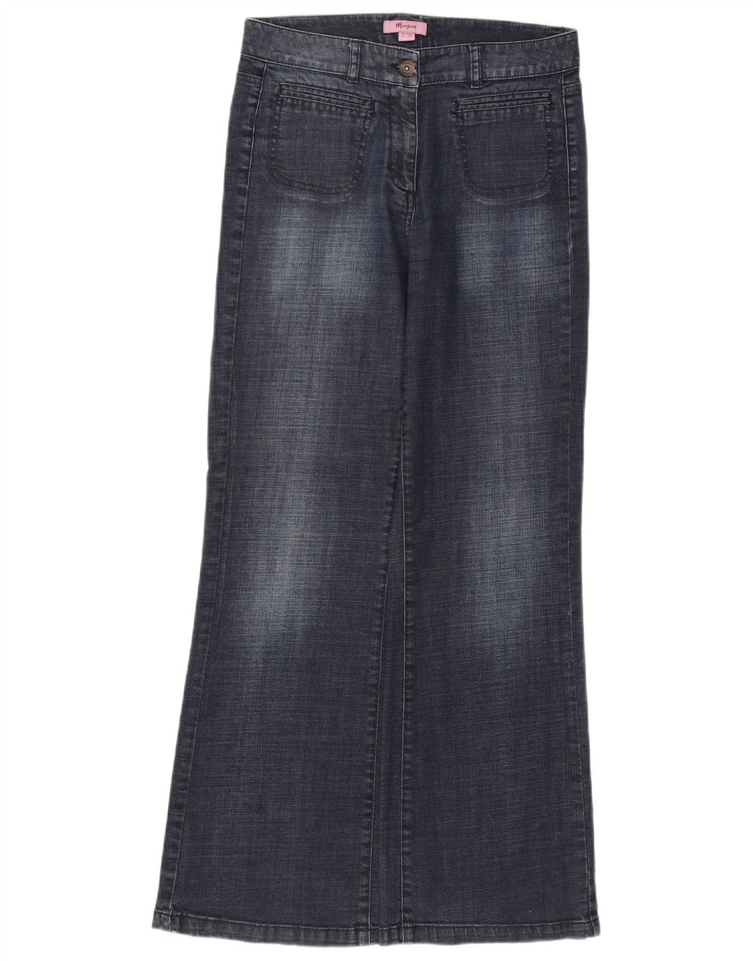 Monsoon Calça jeans feminina larga UK 8 pequena W27 L30 algodão azul marinho