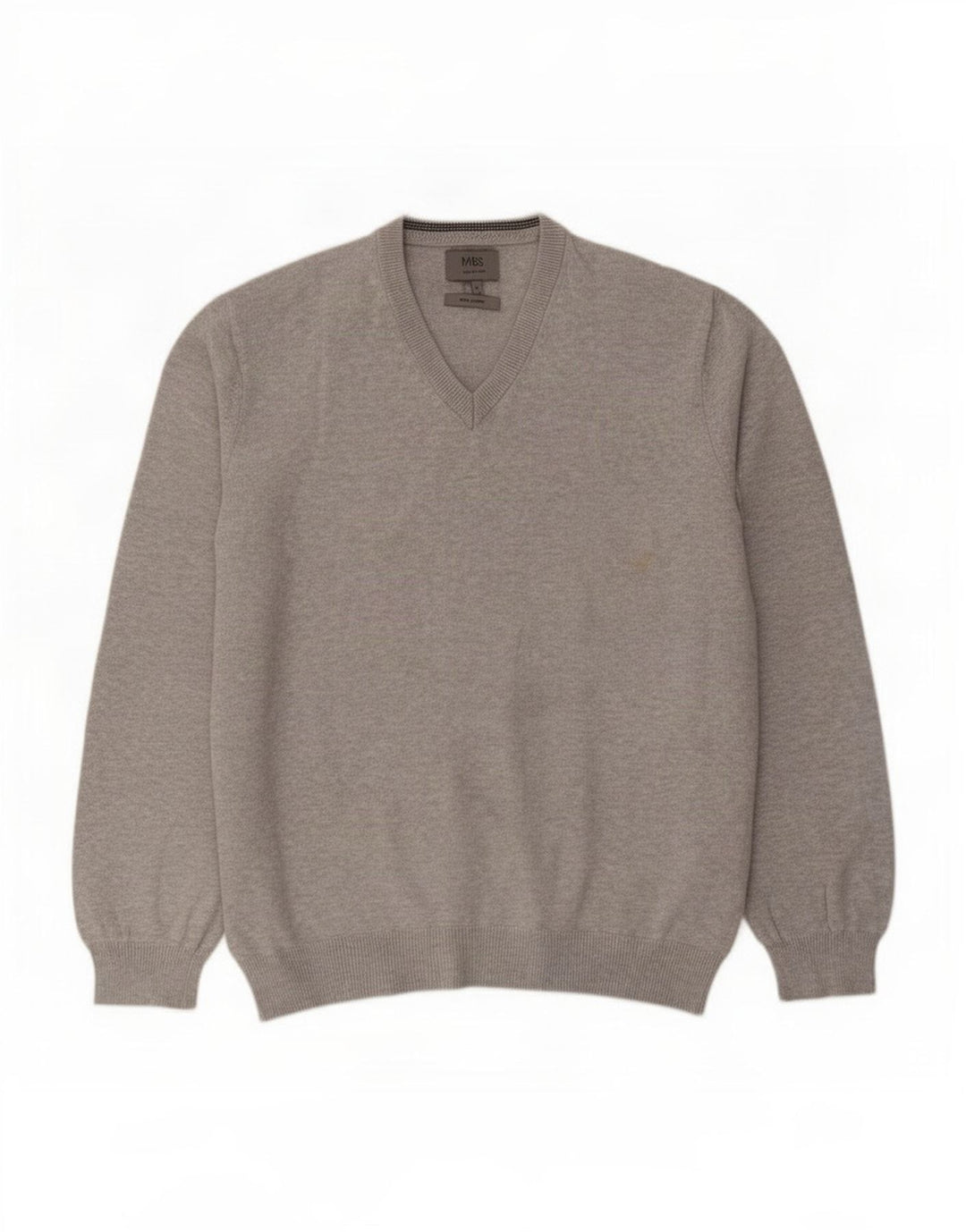 Suéter masculino Marks & Spencer com decote em V grande algodão manchado cinza