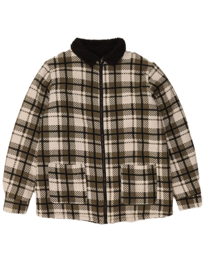 Jaqueta Sherpa feminina VINTAGE UK 16 grande xadrez verde