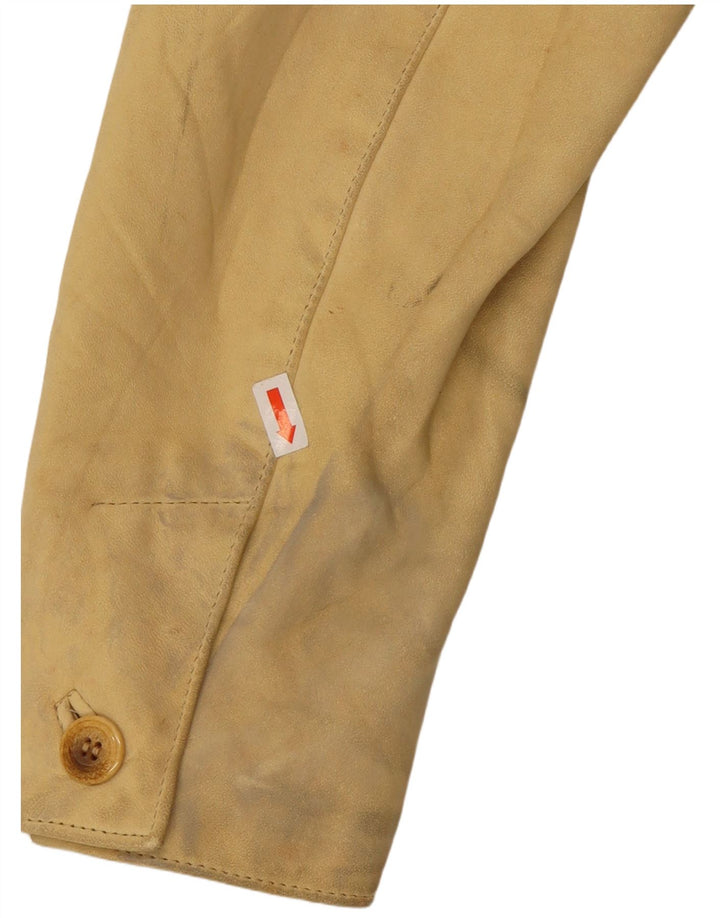 Jaqueta blazer de couro feminina vintage com 3 botões Reino Unido 10 pequena amarela