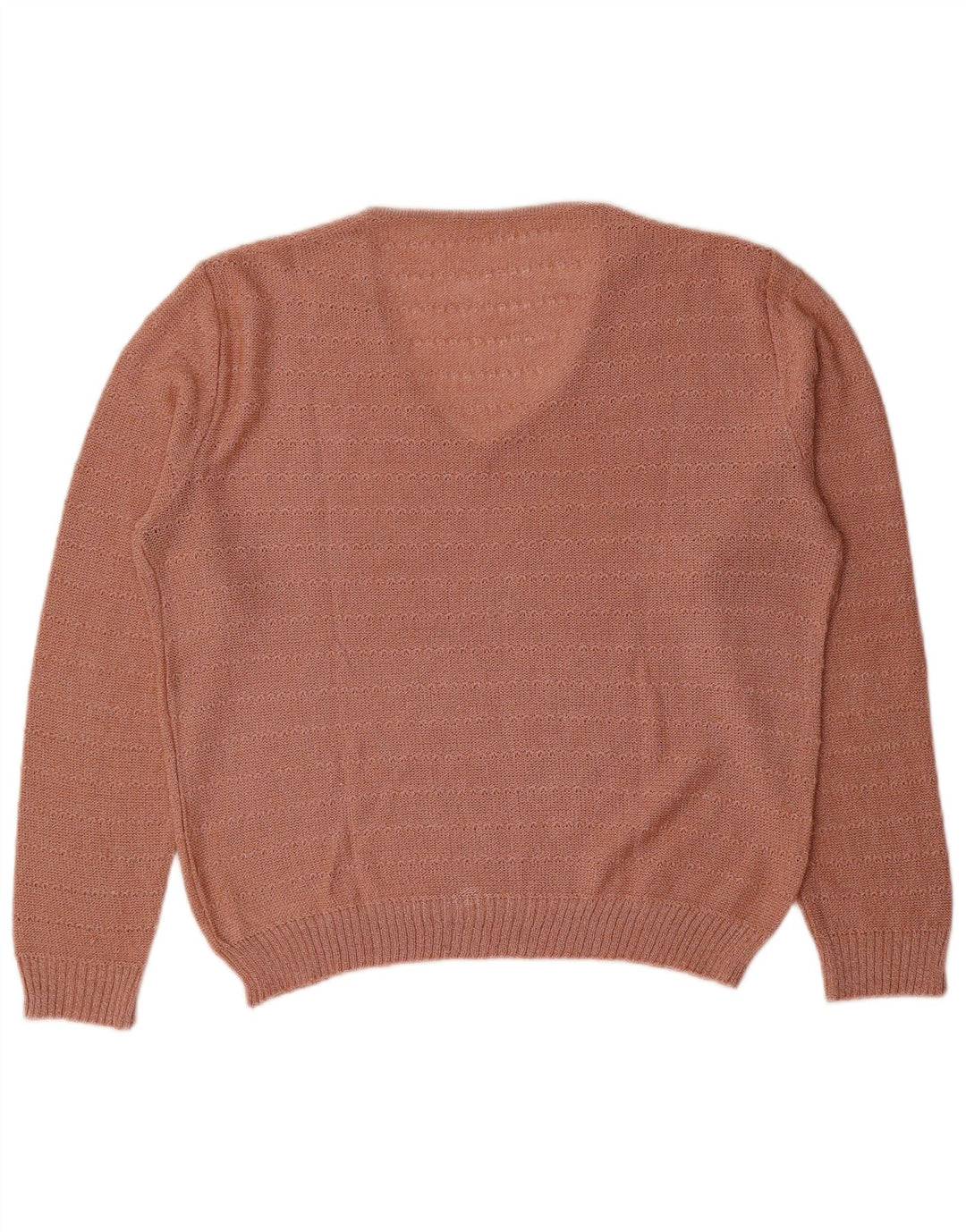 Suéter feminino vintage com decote em V Reino Unido 16 grande listrado rosa