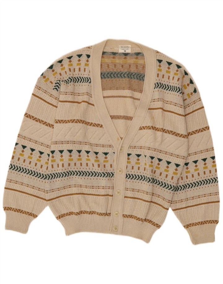 Suéter cardigã masculino VINTAGE médio bege algodão Fair Isle