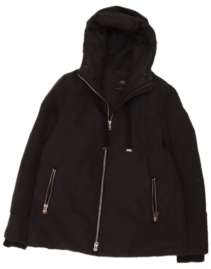 Jaqueta acolchoada com capuz grande Zara feminina UK 10 pequena preta