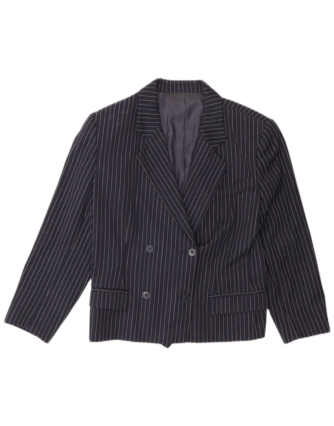Jaqueta blazer feminina vintage com peito duplo IT 48 XL risca de giz azul marinho