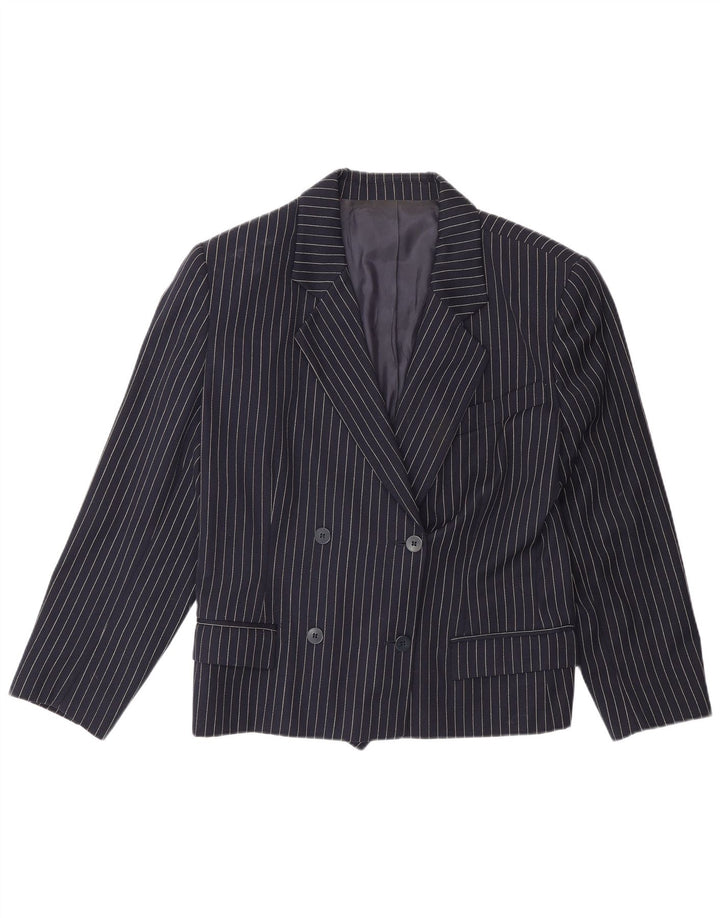 Jaqueta blazer feminina vintage com peito duplo IT 48 XL risca de giz azul marinho