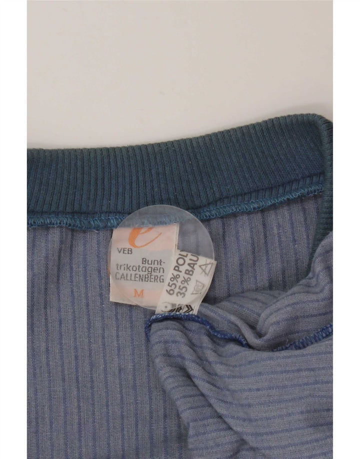 Camisola de veludo vintage masculina de poliéster risca de giz azul médio