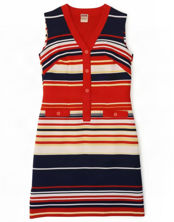 Vestido feminino Diolen sem mangas com bainha UK 12 médio listrado multicolorido