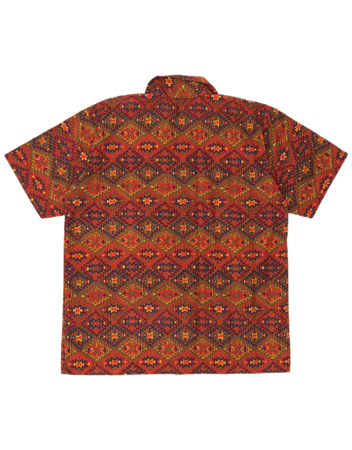 Camisa masculina vintage de manga curta grande algodão geométrico multicolorido