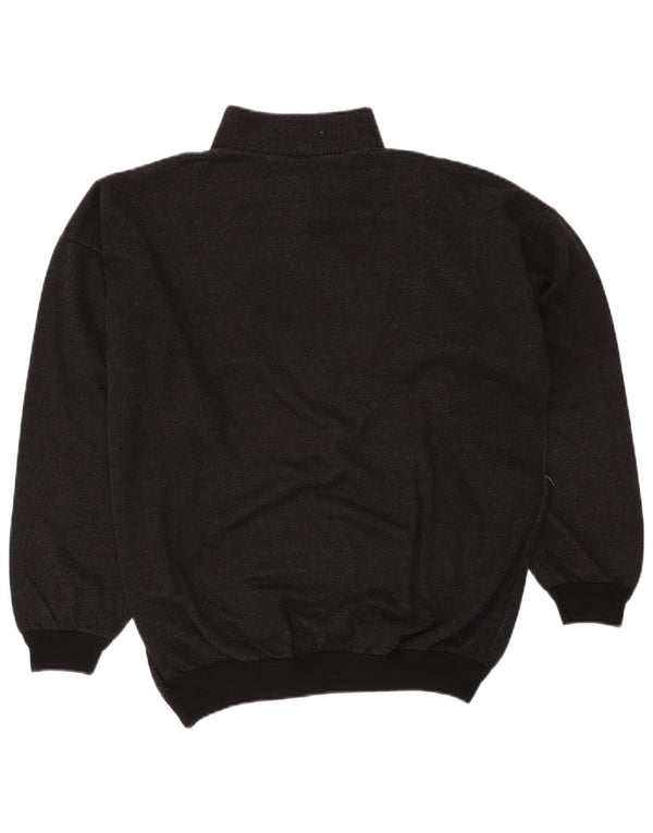 Suéter vintage masculino com zíper 1/4 grande cinza salpicado retrô