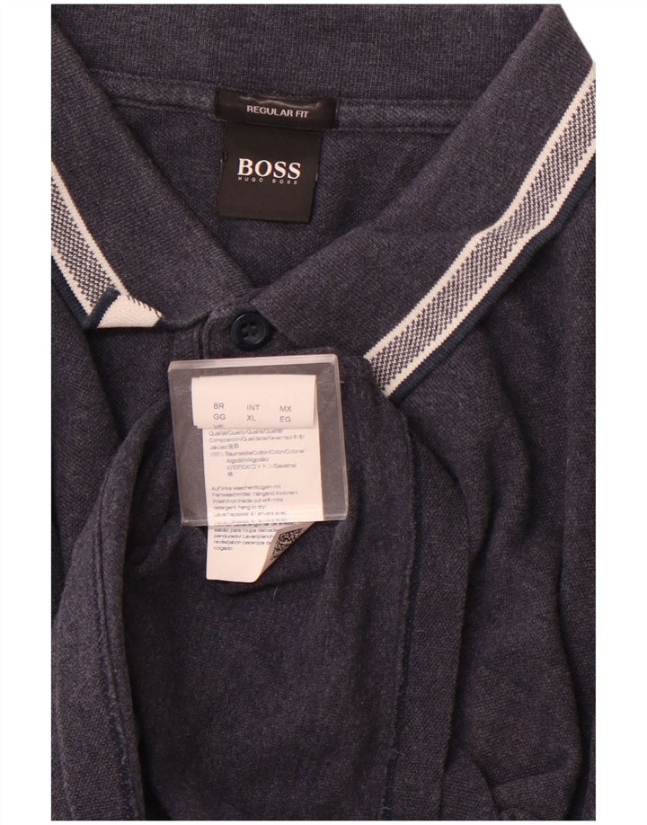 Camisa polo masculina de manga comprida de ajuste regular HUGO BOSS XL azul marinho algodão
