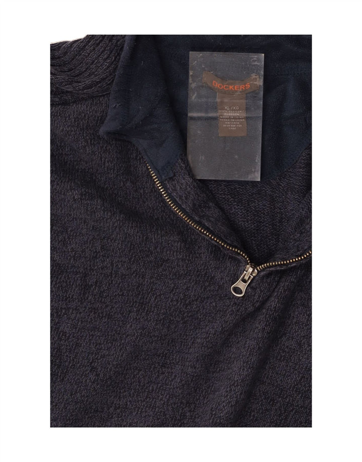 DOCKERS Mens Zip Neck Jumper Sweater XL Navy Blue Cotton Vintage Dockers and Second-Hand Dockers from Messina Hembry 