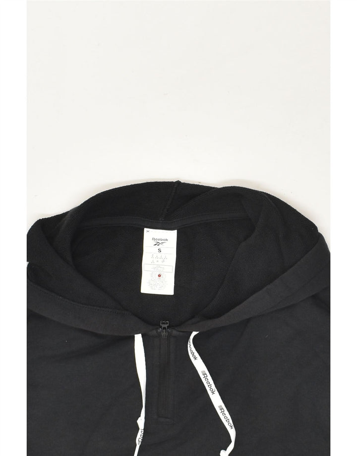 REEBOK Womens Crop Hoodie Jumper UK 8/10 Small Black Cotton | Vintage Reebok | Thrift | Second-Hand Reebok | Used Clothing | Messina Hembry 