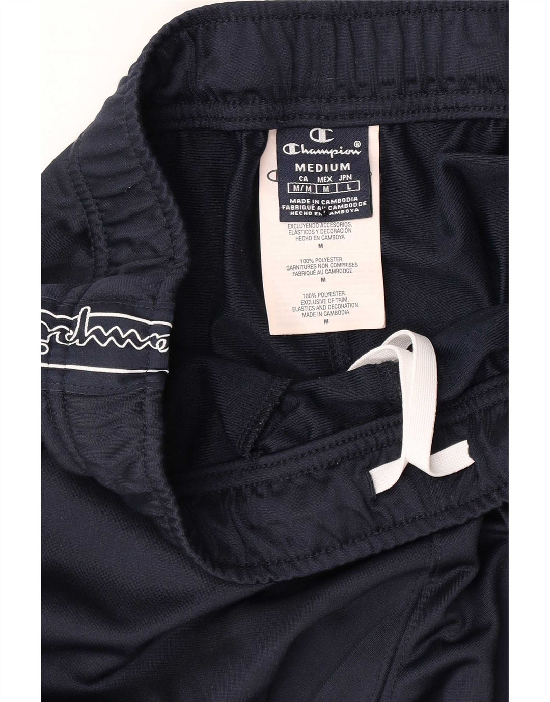 Calça esportiva masculina Champion com estampa gráfica, calça jogger média azul marinho de poliéster