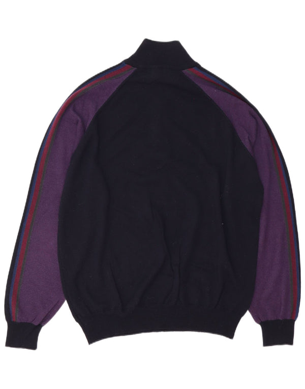 Suéter masculino Trussardi Jeans com zíper e gola grande bloco colorido azul marinho