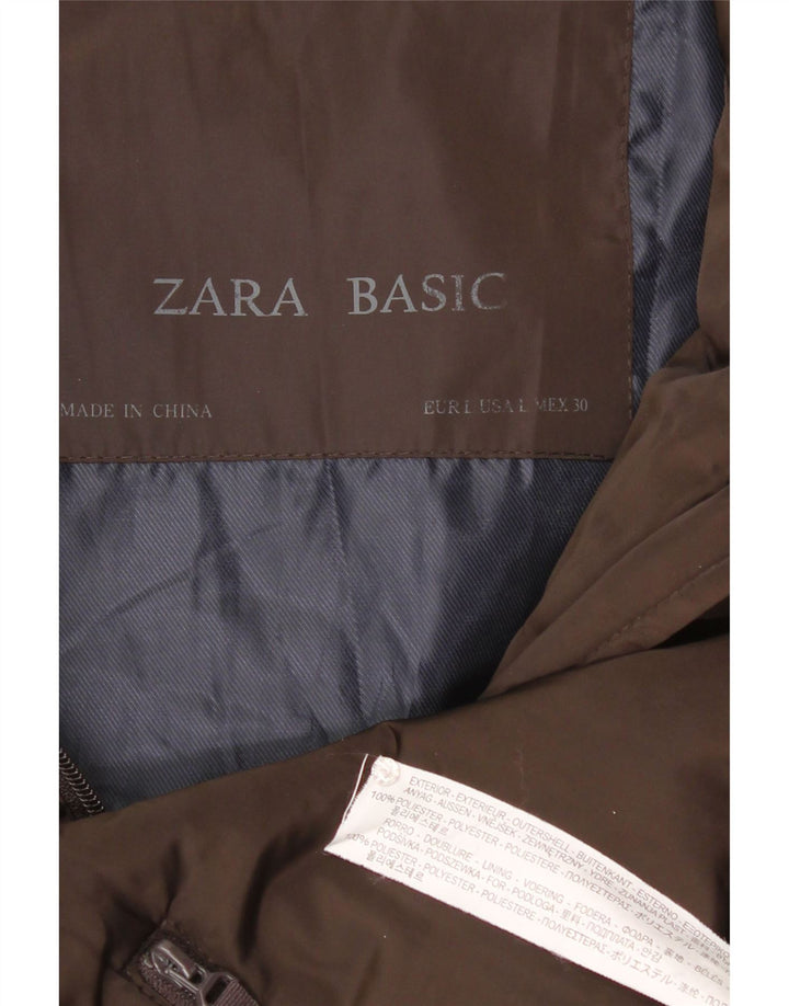 Colete acolchoado feminino ZARA UK 14 grande poliéster marrom