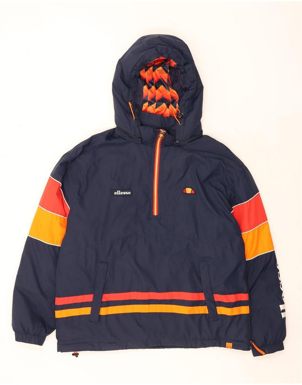 Jaqueta masculina Ellesse com capuz gráfico anorak UK 42 XL azul marinho colorblock