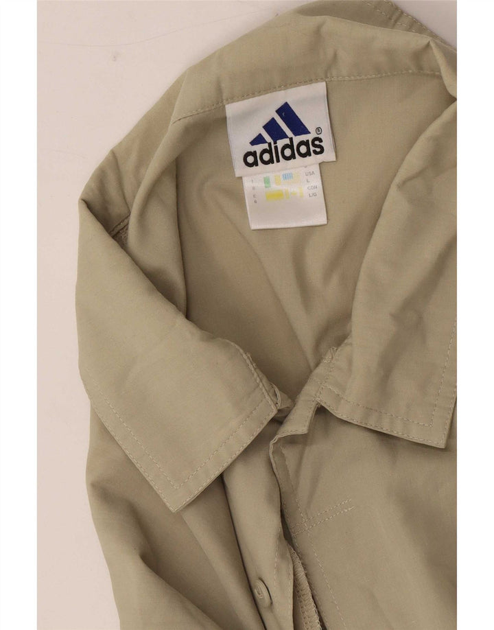 Camisa masculina de manga curta Adidas UK 44/46 grande poliéster cáqui