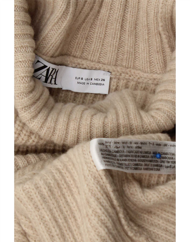 Suéter feminino Zara com gola tartaruga grande, Reino Unido 10, lã bege pequena