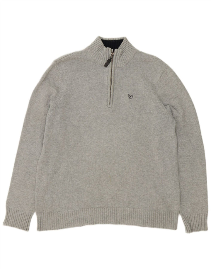 Suéter masculino Crew Clothing com zíper e gola em algodão cinza médio