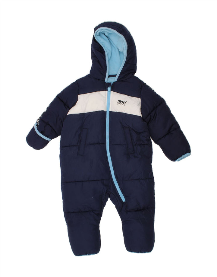 DKNY Baby Boys Hooded Padded Jumpsuit 18-24 Months Navy Blue Colourblock Vintage Dkny and Second-Hand Dkny from Messina Hembry 