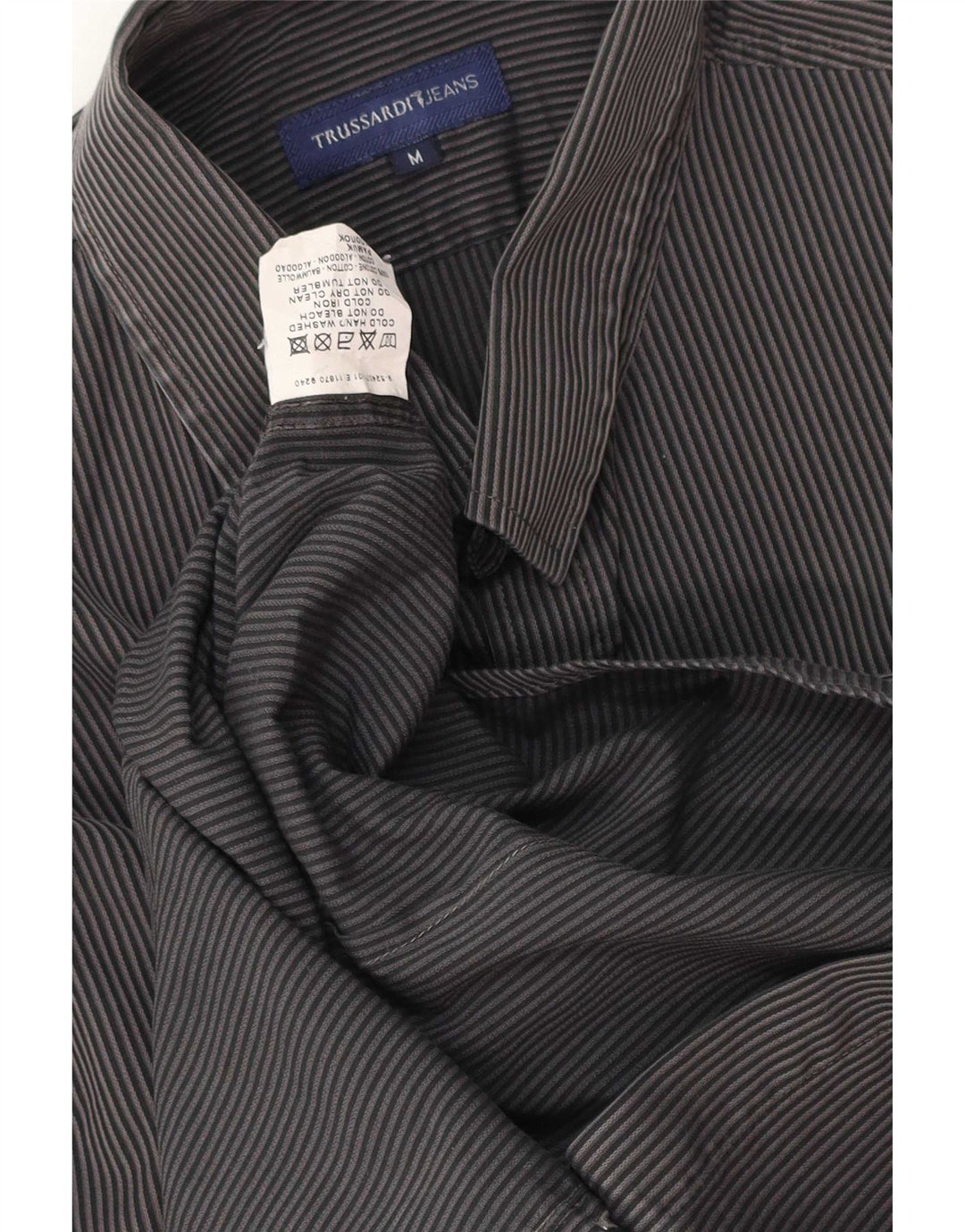 Trussardi Jeans Camisa masculina cinza médio risca de giz algodão
