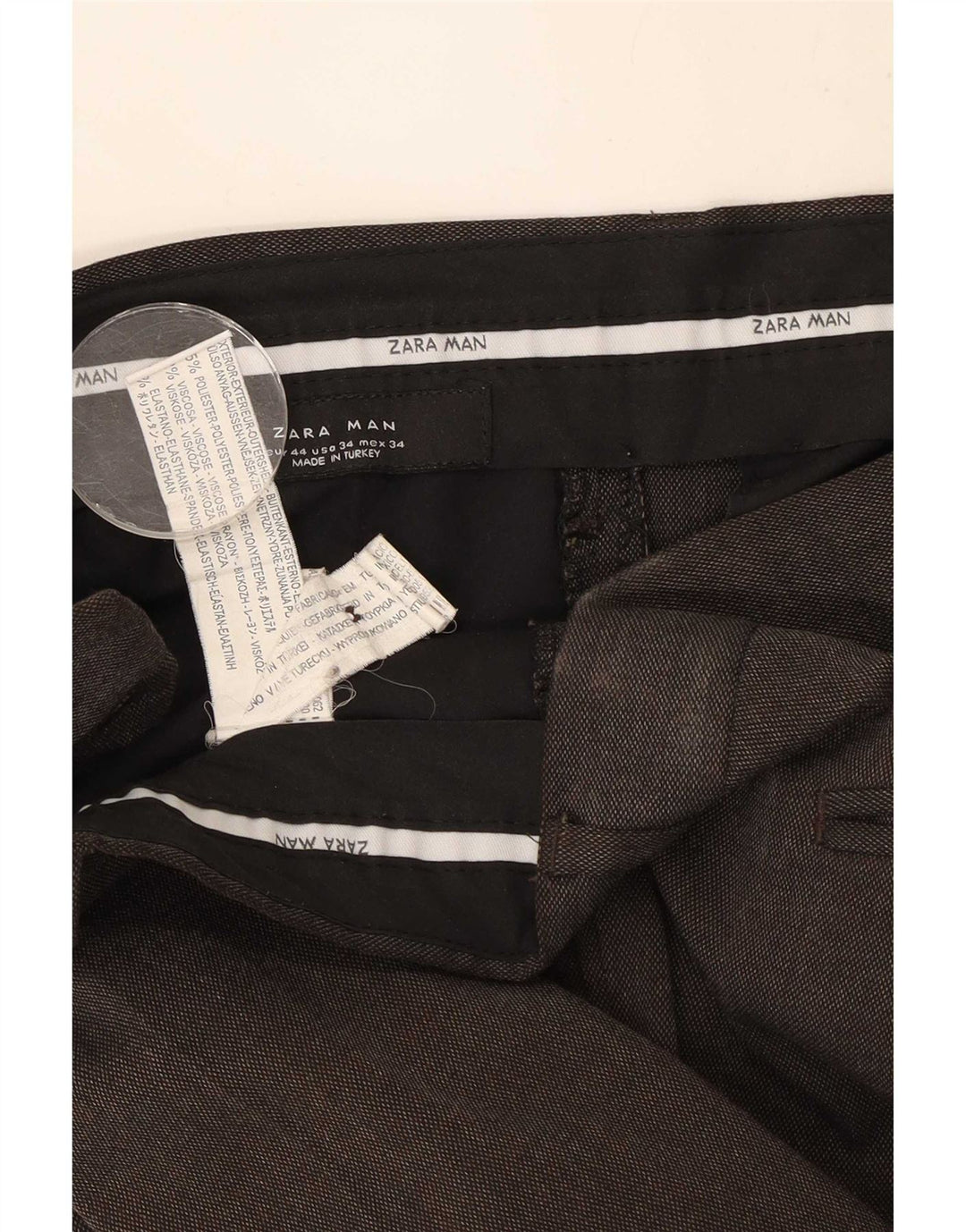 Calça masculina Zara Straight Suit EU 44 Grande W34 L33 Marrom Poliéster