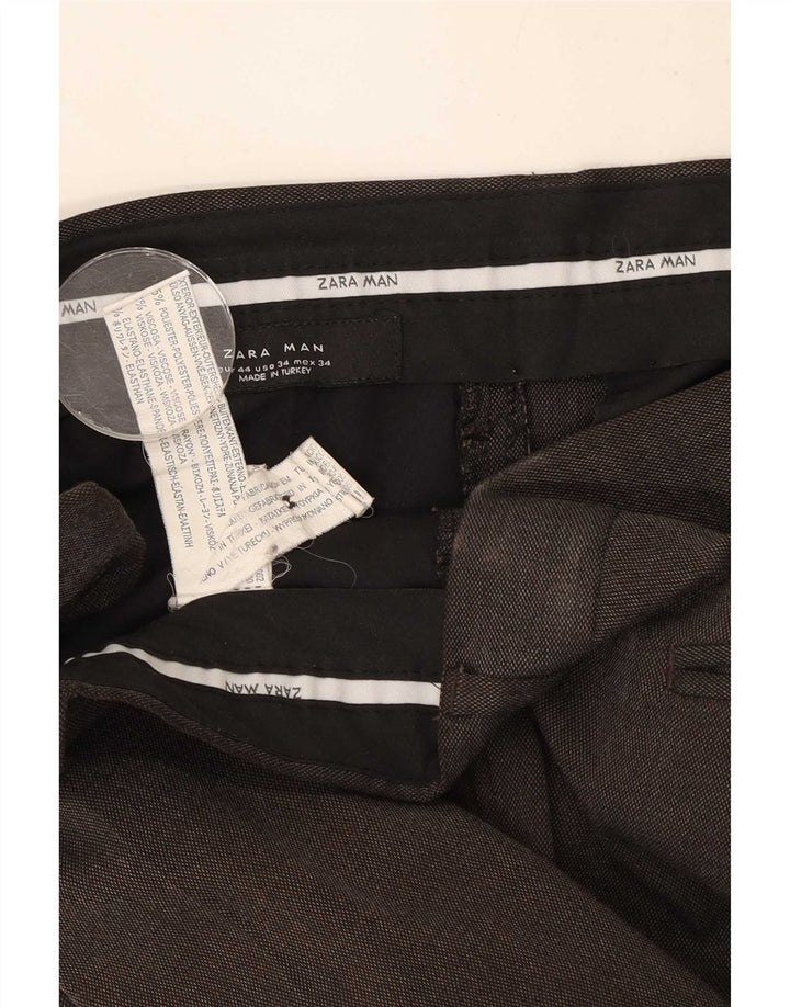 Calça masculina Zara Straight Suit EU 44 Grande W34 L33 Marrom Poliéster