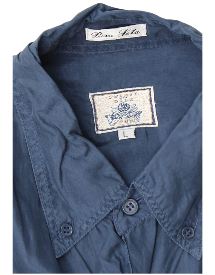 Camisa masculina de manga curta BRUGI grande seda azul marinho