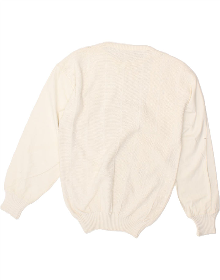 VINTAGE Womens Crew Neck Jumper Sweater UK 14 Medium Off White Cotton Vintage Vintage and Second-Hand Vintage from Messina Hembry 