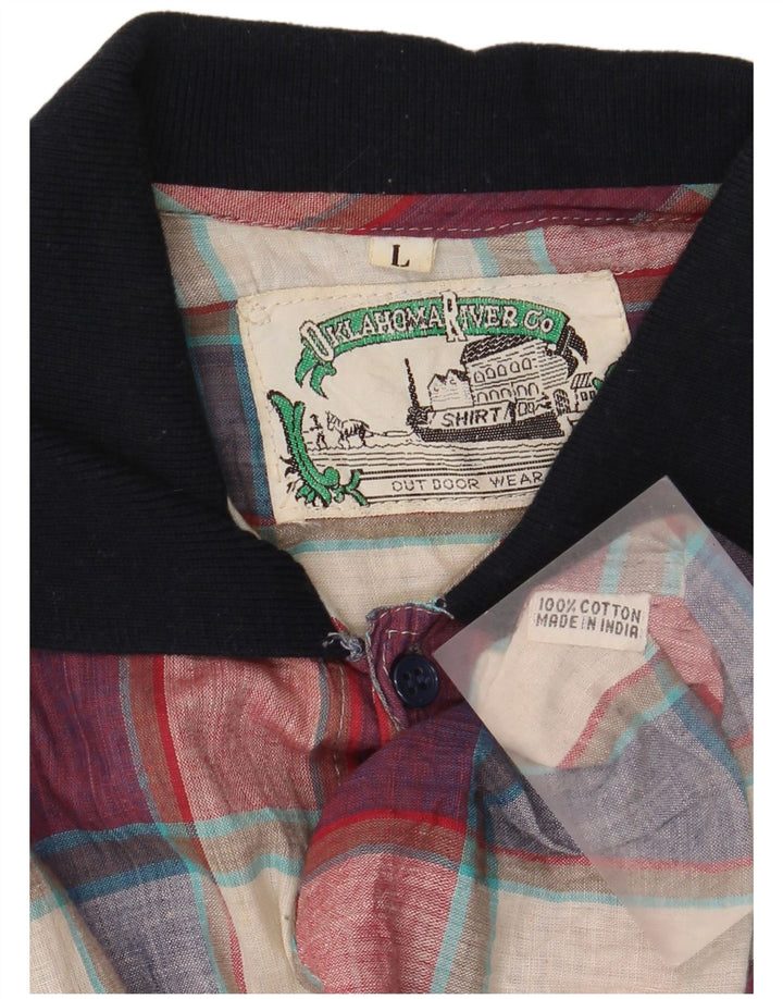 Camisa masculina vintage de manga curta grande algodão xadrez multicolorido
