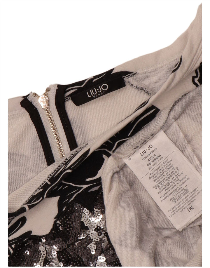 LIU JO moletom feminino jumper UK 10 pequeno branco floral viscose