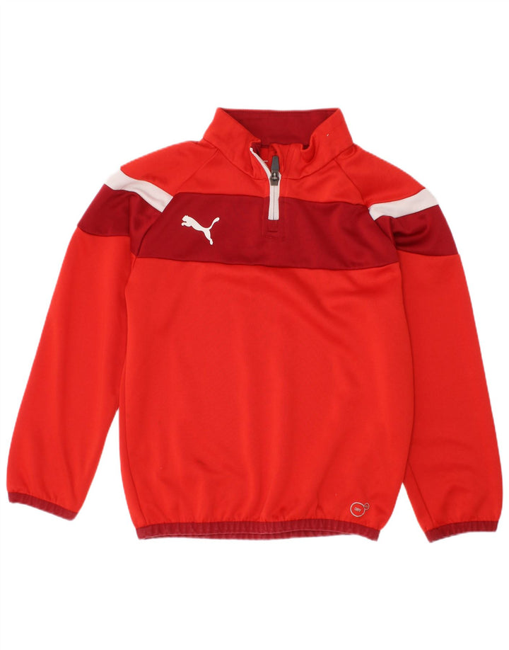 Puma Meninos Zip Neck Pullover Treino Top 7-8 Anos Vermelho Colorblock