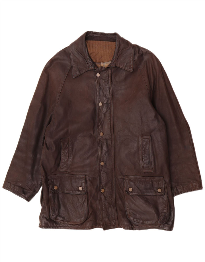 Jaqueta de couro masculina vintage folgada Reino Unido 36 pequena marrom
